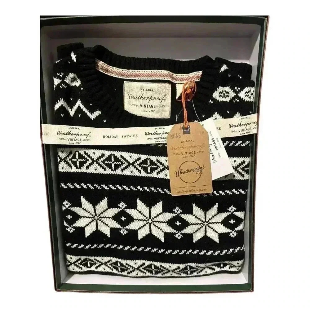 Weatherproof Vintage Mens Black/White Holiday Sweater, Med
